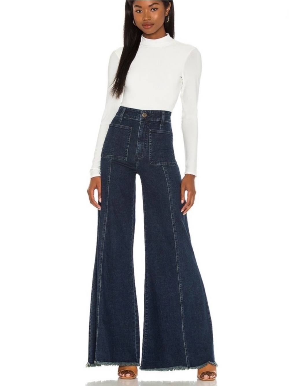Show Me Your Mumu Women 31 Thunder Wash High Rise Ashbury Wide Leg Jeans